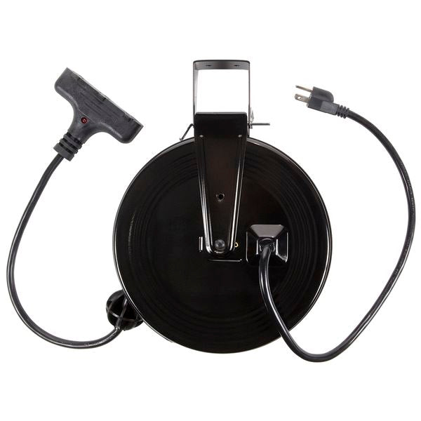 SL-800: 30ft Retractable Metal Cord Reel w/3 Outlets - 10amp